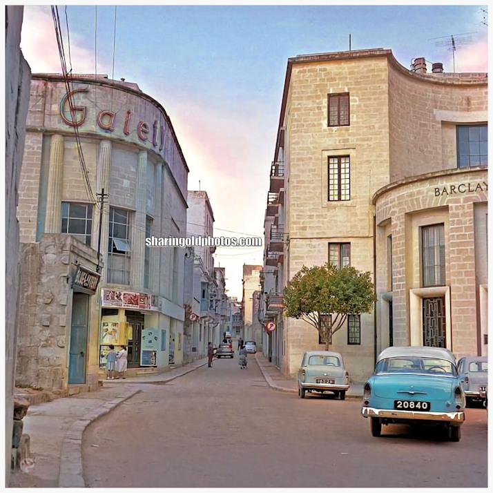 Gaiety Cinema in Sliema in 1958 with blue car